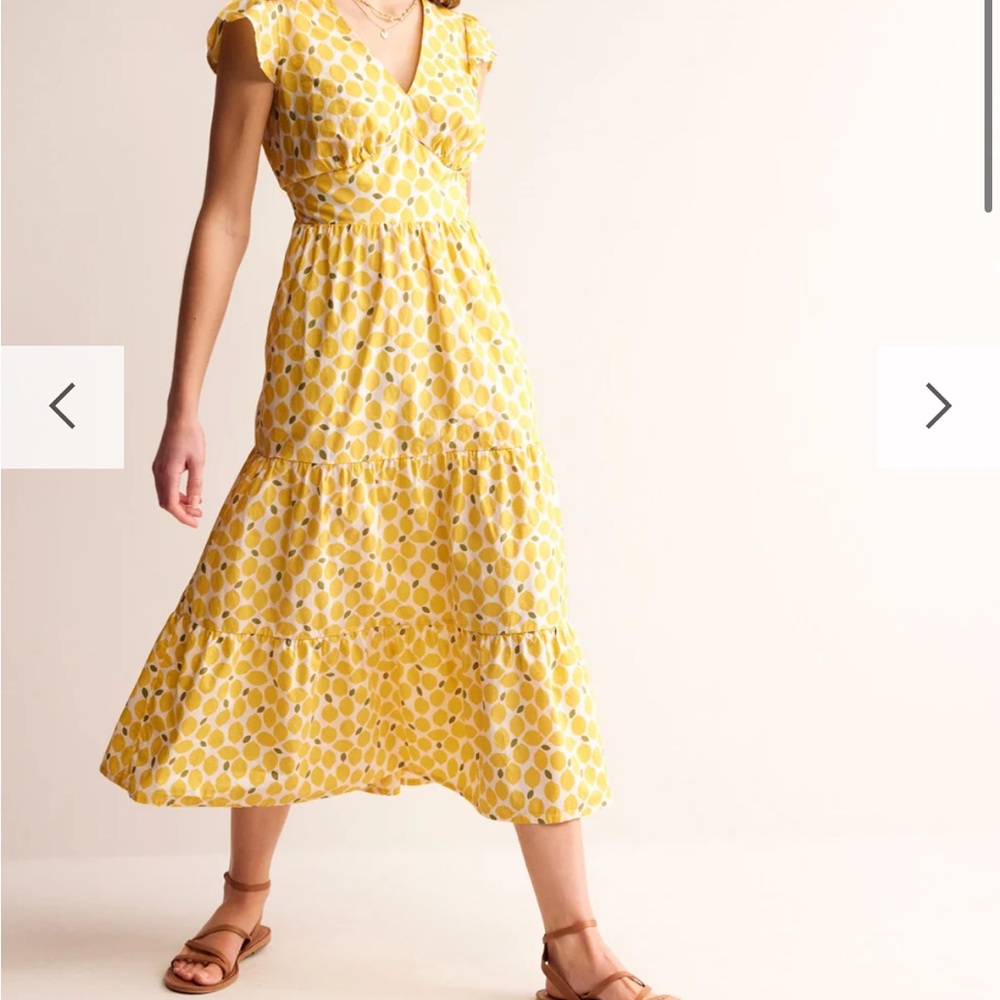 Boden May Cotton Midi Tea Dress Passionfruit/Lemons